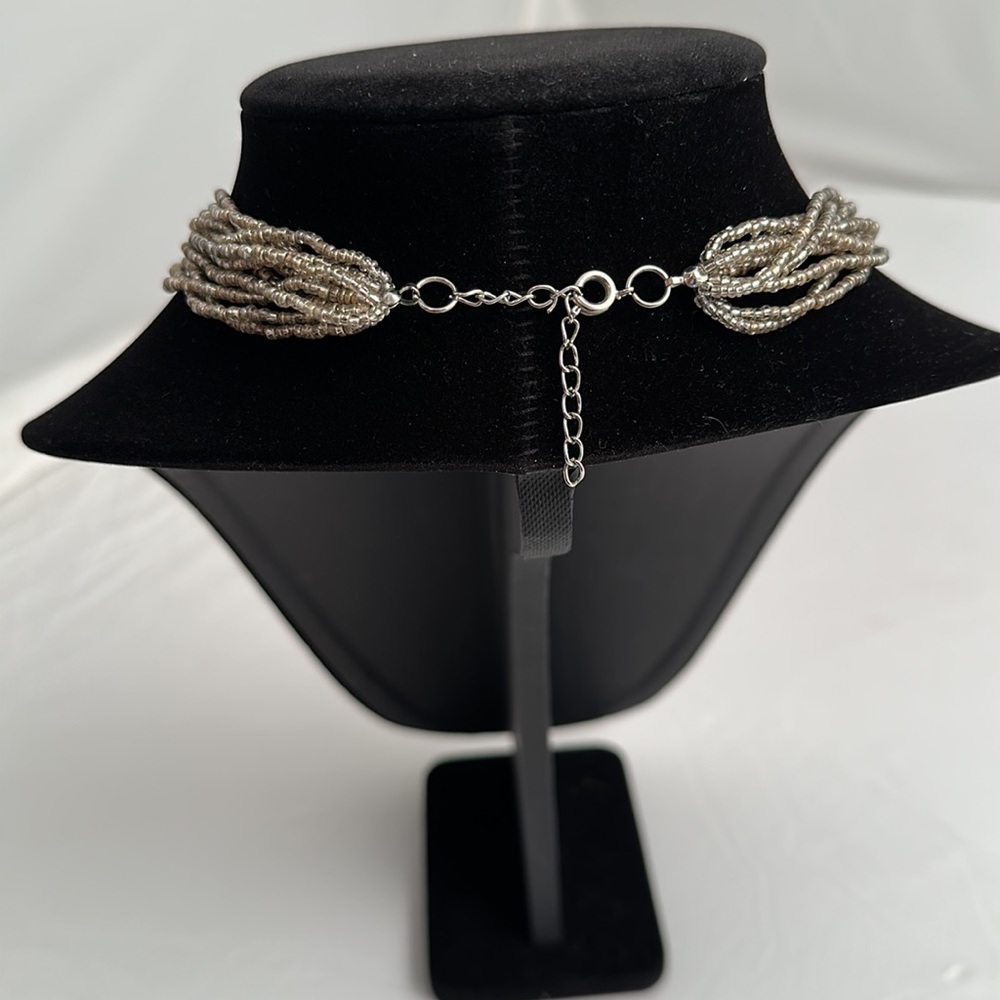 Silvery Gray Multi-Strand Beaded Shell Statement … - image 2